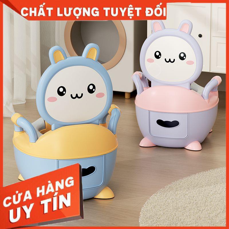 Bô vệ sinh trẻ emcho bé từ 6 tháng đến 5 tuổi chống trơn trượt có chỗ dựa và khay tiện dụng hình thỏ xinh.
