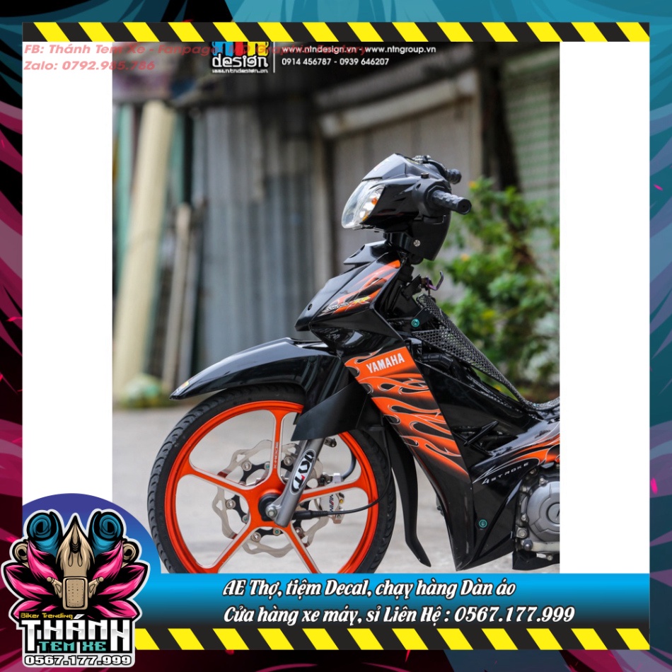 Tem rời mẫu Lửa cam cho Sirius xăng cơ đen bóng