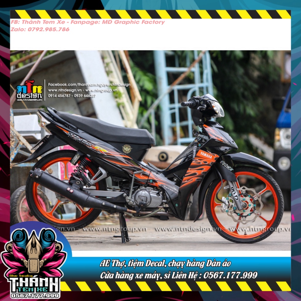 Tem rời mẫu Lửa cam cho Sirius xăng cơ đen bóng