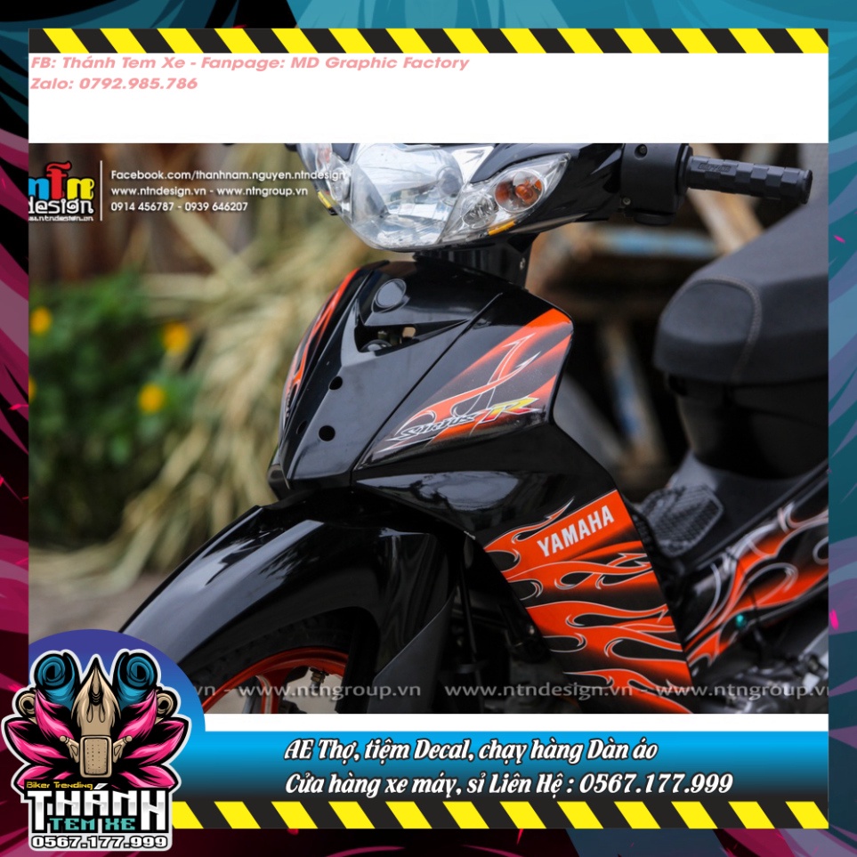 Tem rời mẫu Lửa cam cho Sirius xăng cơ đen bóng