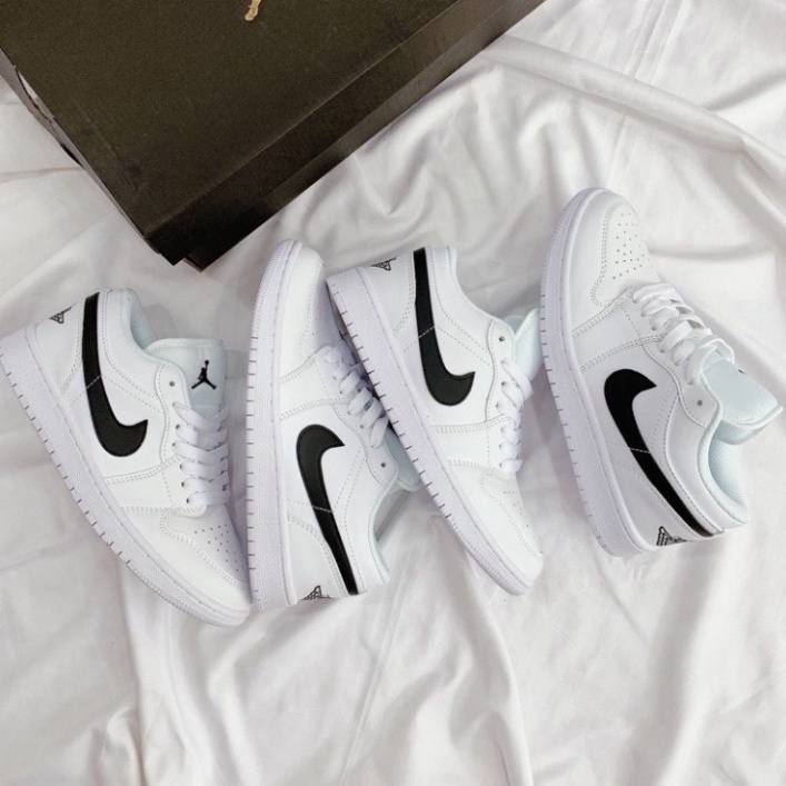 Giày Jordan cổ thấp trắng vệt đen , giầy jd 1 low Trắng móc đen sneaker bản Cao Cấp full phụ kiện full size 36-43