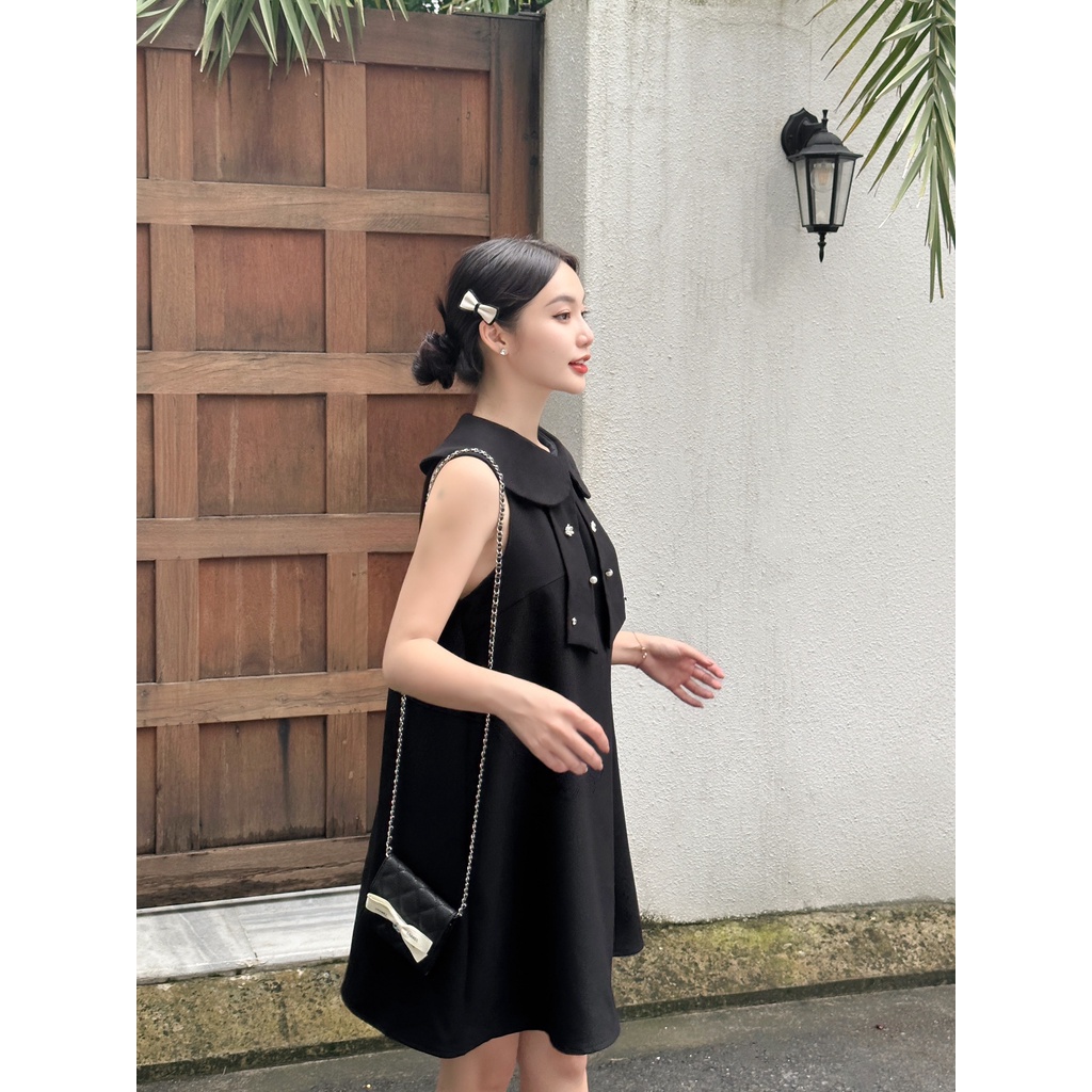 Sadie dress váy xinh form babydoll cổ sen nơ đính đá ngọc cộc tay tiểu thư AGUJA
