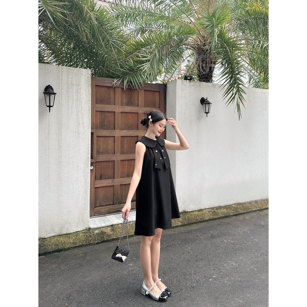 Sadie dress váy xinh form babydoll cổ sen nơ đính đá ngọc cộc tay tiểu thư AGUJA