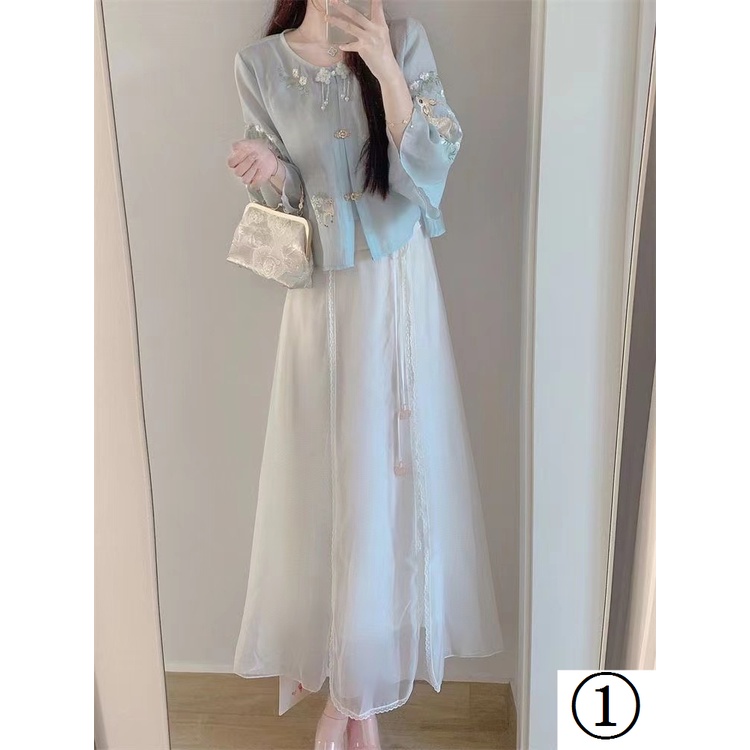 Mới Bộ Áo Thêu Họa Tiết Phong Cách Trung Hoa + Chân Váy Lửng Thời Trang Cao Cấp Cho Nữ