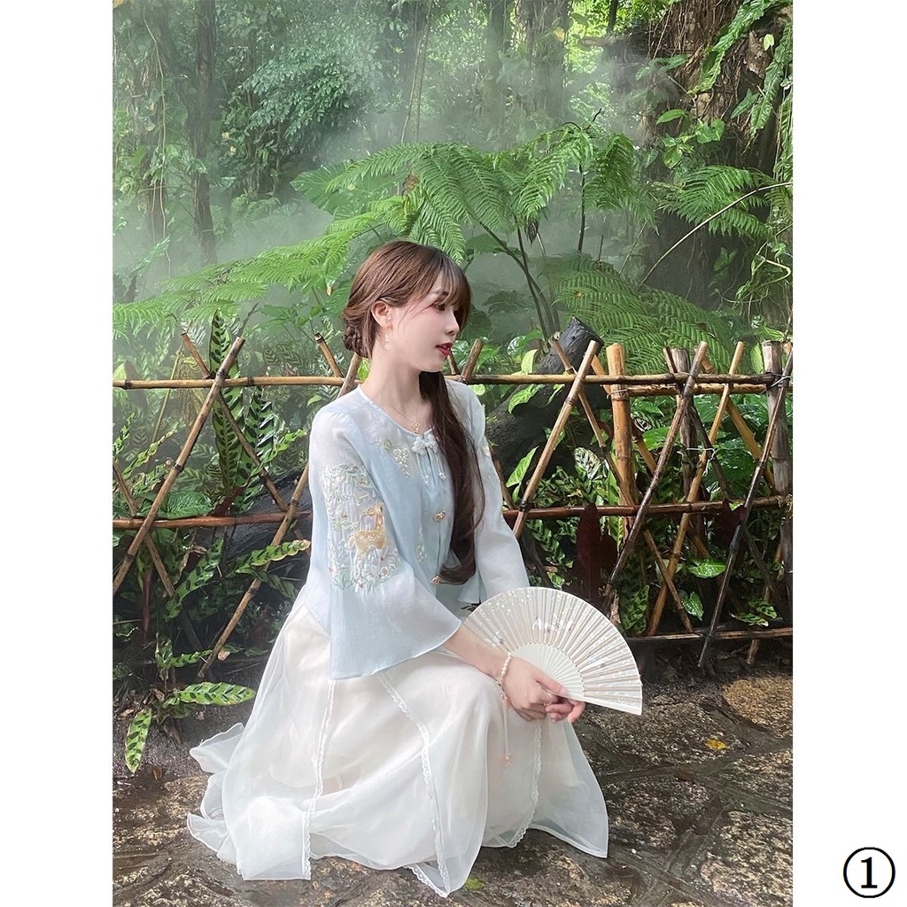 Mới Bộ Áo Thêu Họa Tiết Phong Cách Trung Hoa + Chân Váy Lửng Thời Trang Cao Cấp Cho Nữ