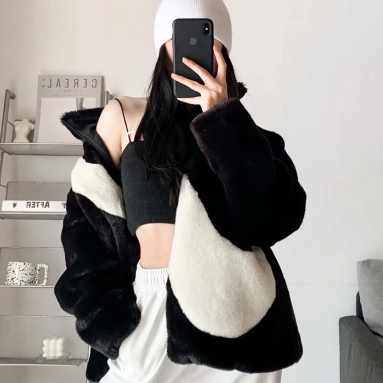 Áo khoác lông cổ cao họa tiết hình vảy phom rộng unisex/ Áo khoác mùa đông oversize 3 màu kiểu khóa kéo | BigBuy360 - bigbuy360.vn
