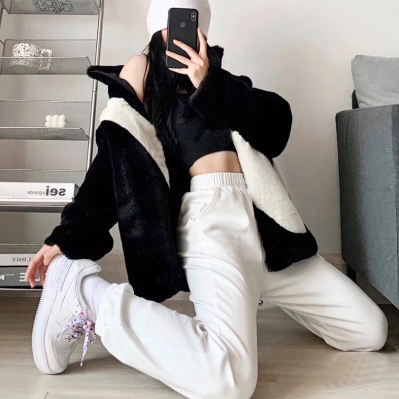 Áo khoác lông cổ cao họa tiết hình vảy phom rộng unisex/ Áo khoác mùa đông oversize 3 màu kiểu khóa kéo | BigBuy360 - bigbuy360.vn