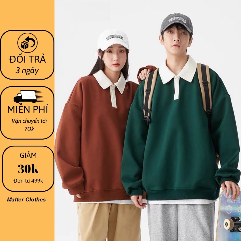 MAT Áo sweater thiết kế polo unisex - Áo dáng rộng cổ bẹ dài tay Ulzzang phong thái Hàn Quốc