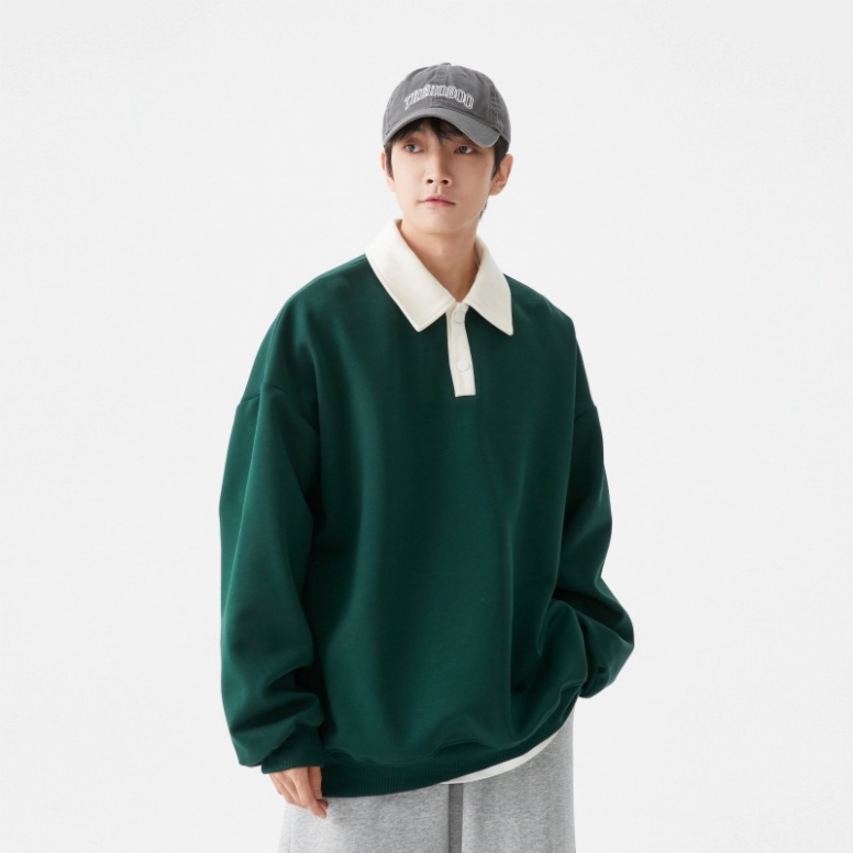 MAT Áo sweater thiết kế polo unisex - Áo dáng rộng cổ bẹ dài tay Ulzzang phong thái Hàn Quốc | BigBuy360 - bigbuy360.vn
