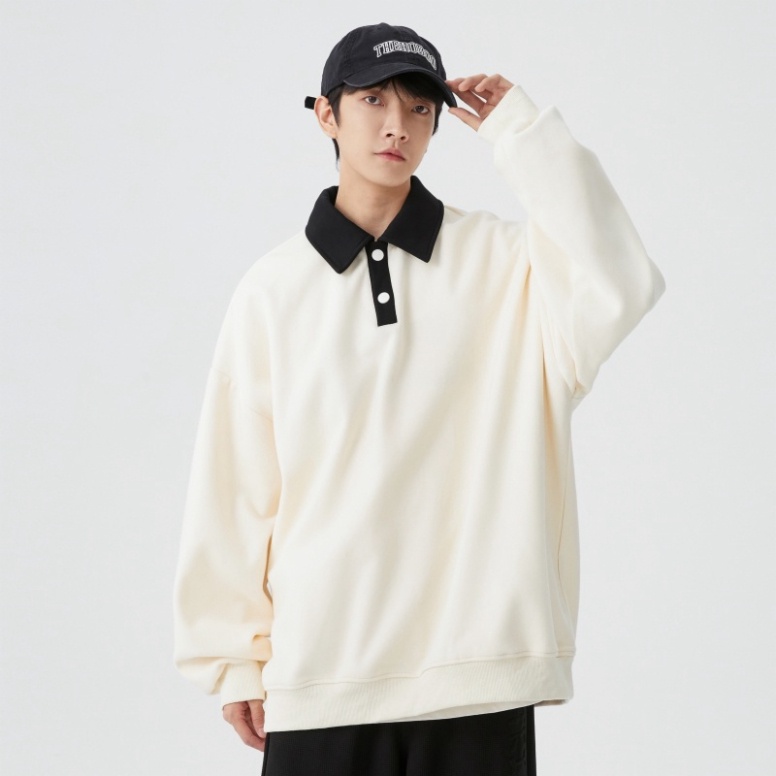 MAT Áo sweater thiết kế polo unisex - Áo dáng rộng cổ bẹ dài tay Ulzzang phong thái Hàn Quốc | BigBuy360 - bigbuy360.vn