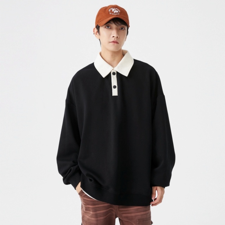MAT Áo sweater thiết kế polo unisex - Áo dáng rộng cổ bẹ dài tay Ulzzang phong thái Hàn Quốc | BigBuy360 - bigbuy360.vn