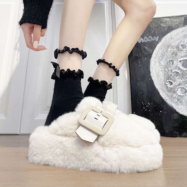 Dép Bít Mũi Đế Dày Phối Lông Thời Trang Mùa Đông 2023 Mới Cho Nữ