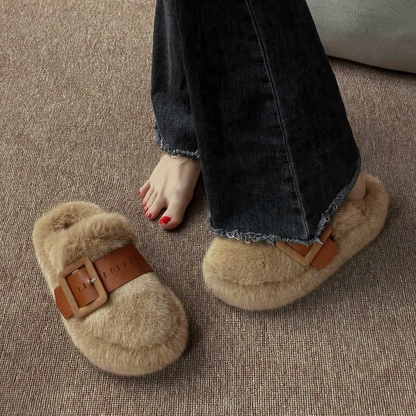 Dép Bít Mũi Đế Dày Phối Lông Thời Trang Mùa Đông 2023 Mới Cho Nữ