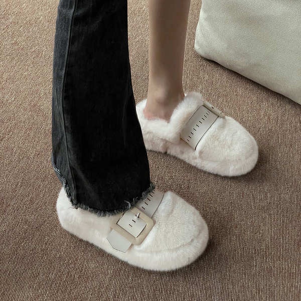 Dép Bít Mũi Đế Dày Phối Lông Thời Trang Mùa Đông 2023 Mới Cho Nữ