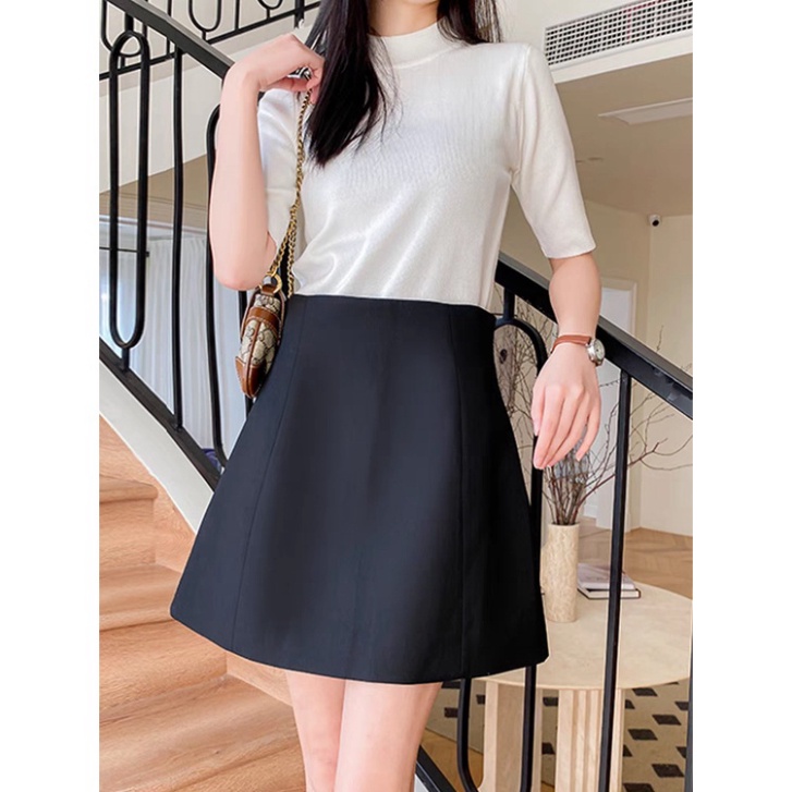 MAT Chân váy chữ a cạp cao Basic dáng xòe chất kaki co và giãn thời thượng có thêu con Ong