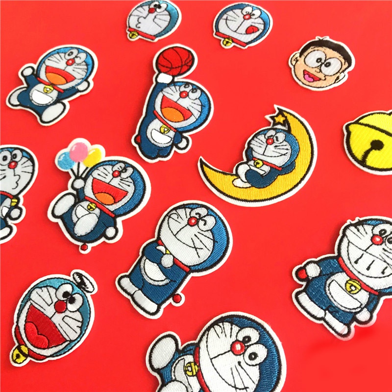 Sticker ủi nhiệt thêu logo hình Doraemon đáng yêu dễ thương độc đáo - Patch ủi quần áo balo H151