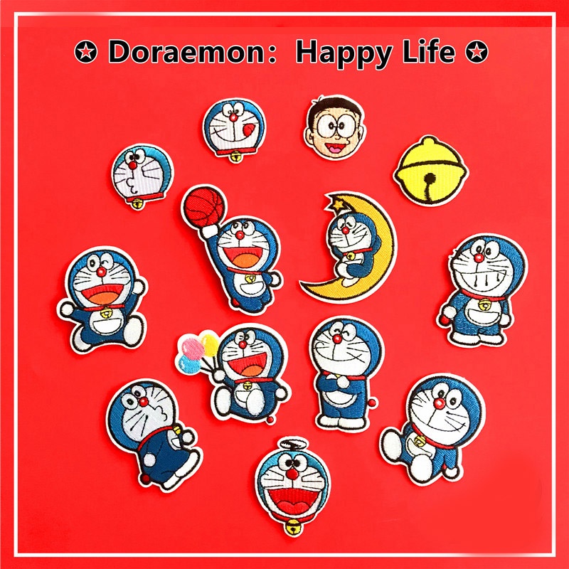 Sticker ủi nhiệt thêu logo hình Doraemon đáng yêu dễ thương độc đáo - Patch ủi quần áo balo H151