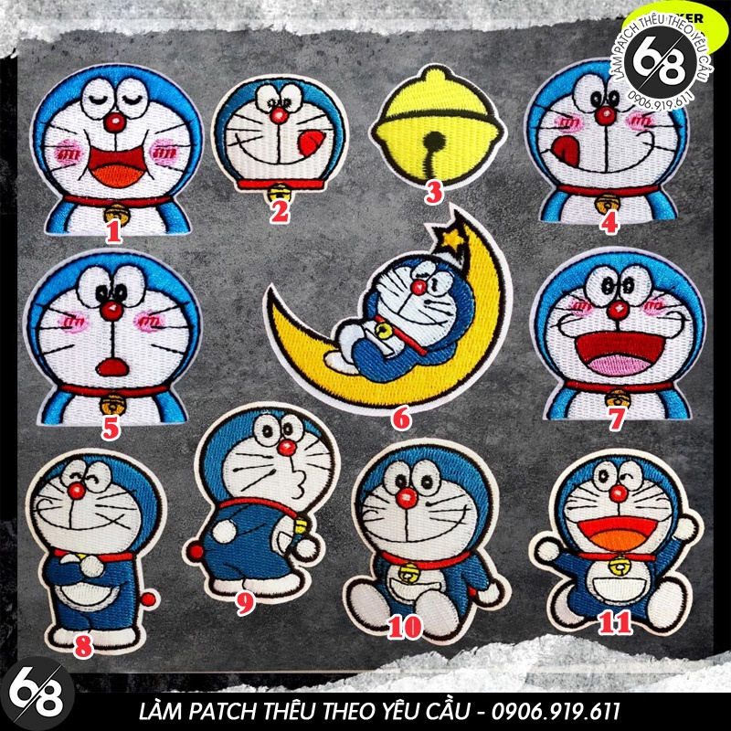 Sticker ủi nhiệt thêu logo hình Doraemon đáng yêu dễ thương độc đáo - Patch ủi quần áo balo H151