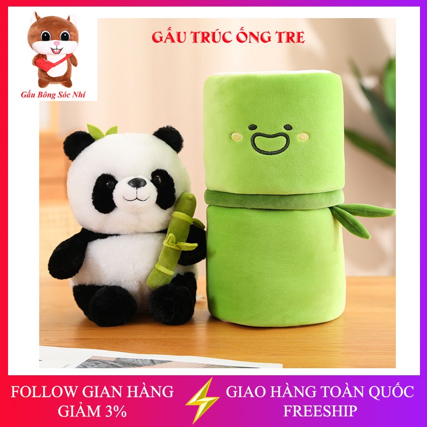 Gấu Bông Gấu Trúc Panda Trong Ống Tre 2 in 1 Cao Cấp - Tặng kèm móc khóa gấu bông