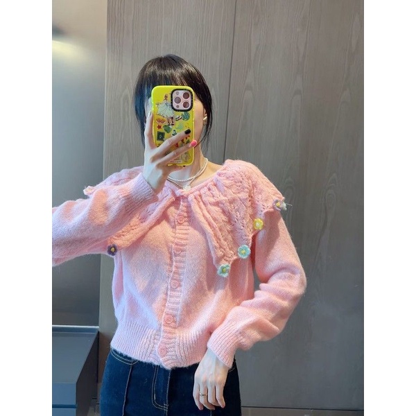 Áo Khoác cardigan Dệt Kim Ngắn Cổ Búp Bê Phong Cách Mới Mùa Thu 2023