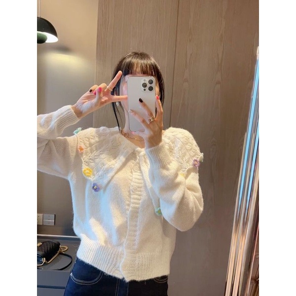 Áo Khoác cardigan Dệt Kim Ngắn Cổ Búp Bê Phong Cách Mới Mùa Thu 2023