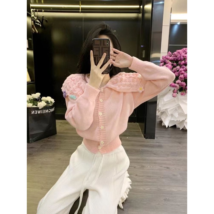 Áo Khoác cardigan Dệt Kim Ngắn Cổ Búp Bê Phong Cách Mới Mùa Thu 2023
