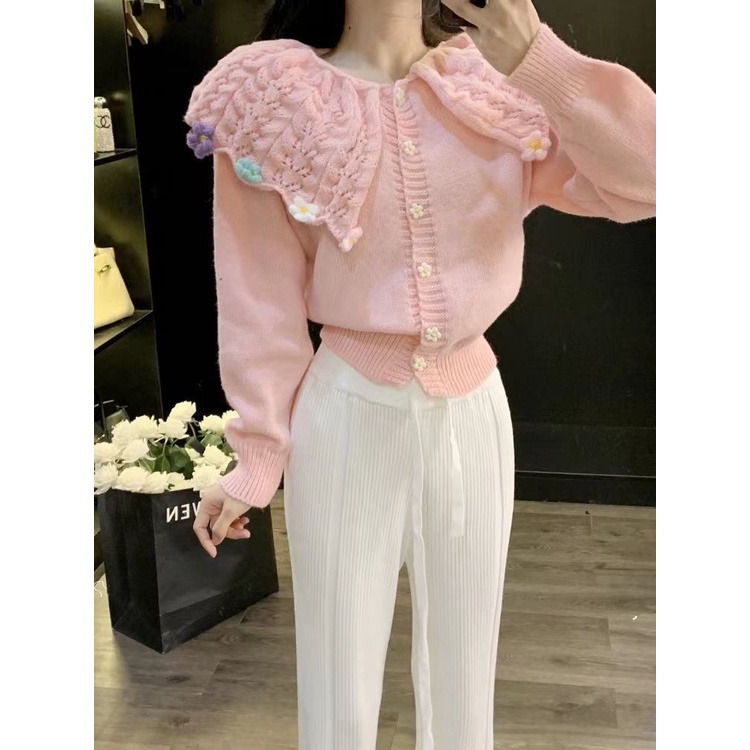 Áo Khoác cardigan Dệt Kim Ngắn Cổ Búp Bê Phong Cách Mới Mùa Thu 2023