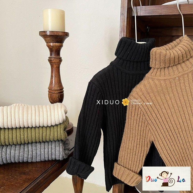 Doula ~ Áo sweater Cổ Cao Kẻ Sọc Màu Trơn Thời Trang Thu Đông Hàn Quốc Cho Bé Trai Và Bé Gái