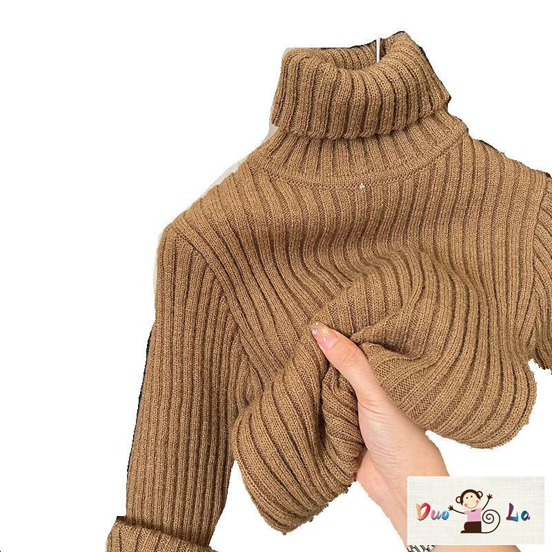 Doula ~ Áo sweater Cổ Cao Kẻ Sọc Màu Trơn Thời Trang Thu Đông Hàn Quốc Cho Bé Trai Và Bé Gái