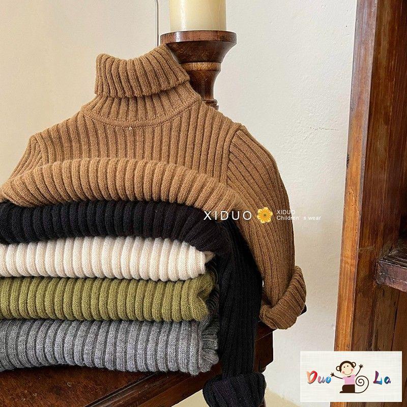 Doula ~ Áo sweater Cổ Cao Kẻ Sọc Màu Trơn Thời Trang Thu Đông Hàn Quốc Cho Bé Trai Và Bé Gái