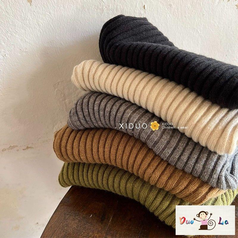 Doula ~ Áo sweater Cổ Cao Kẻ Sọc Màu Trơn Thời Trang Thu Đông Hàn Quốc Cho Bé Trai Và Bé Gái