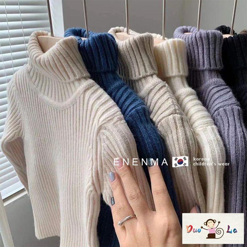 Doula Áo sweater Dệt Kim Cổ Lọ Màu Trơn Ấm Áp Kiểu Hàn Quốc Thời Trang Thu Đông Cho Bé