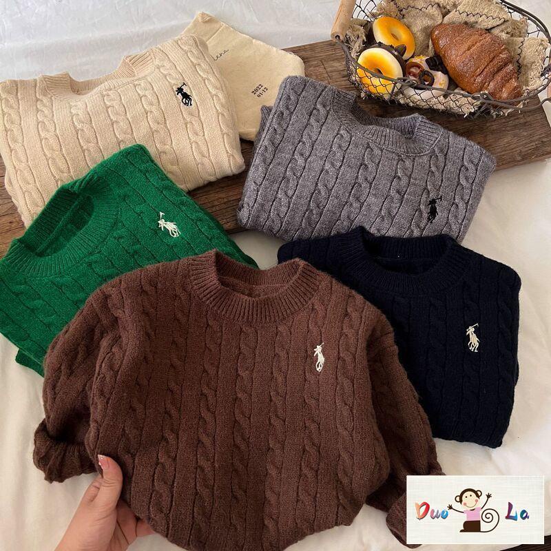 Doula ~ Áo sweater Dệt Kim Chui Đầu Tay Dài Màu Trơn Ấm Áp Mùa Thu Cho Bé Trai Bé Gái