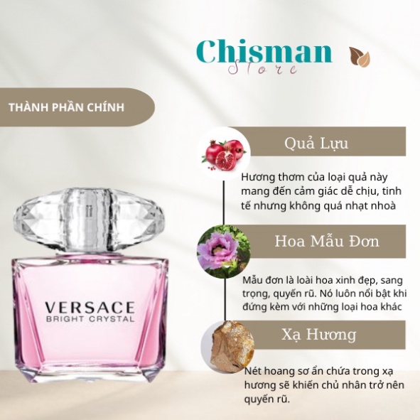 Nước hoa nữ Versace Bright Crystal EDT 90ml- Mùi hương ngọt ngào, quyến rũ và tinh tế- Chisman KIV 𝗣𝗲𝗿𝗳𝘂𝗺𝗲 | BigBuy360 - bigbuy360.vn