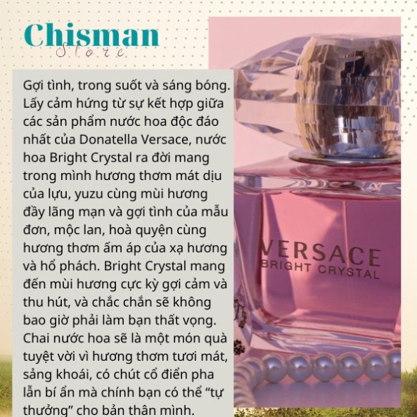 Nước hoa nữ Versace Bright Crystal EDT 90ml- Mùi hương ngọt ngào, quyến rũ và tinh tế- Chisman KIV 𝗣𝗲𝗿𝗳𝘂𝗺𝗲 | BigBuy360 - bigbuy360.vn