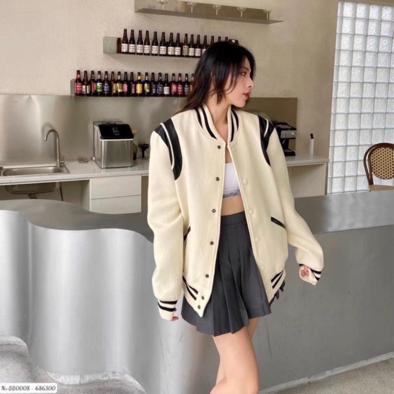 Áo Bomber Teddy phối tay da 4 màu hot siêu cứng form, Áo Bomber unisex Nam Nữ