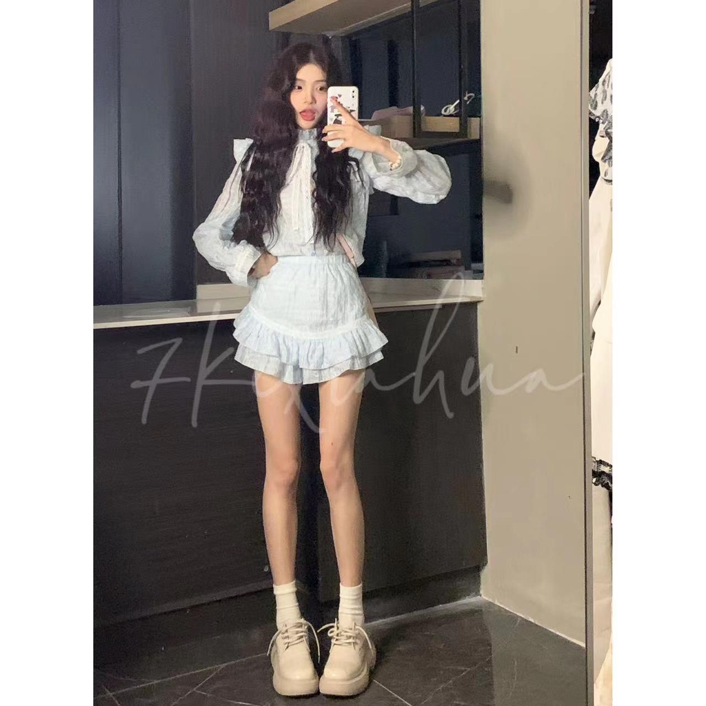 Bộ Áo Ren + Chân Váy Xếp Tầng Đáng Yêu Thời Trang Cho Nữ