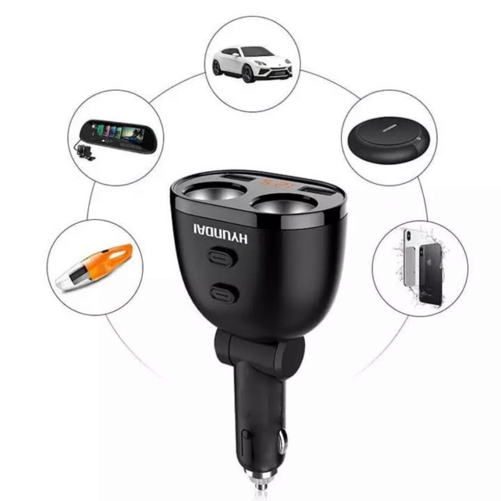 Bộ chia tẩu sạc ô tô, xe hơi HY-16 hiển thị điện áp, ổn định 3.6A, công suất 120W (Màu đen) | BigBuy360 - bigbuy360.vn