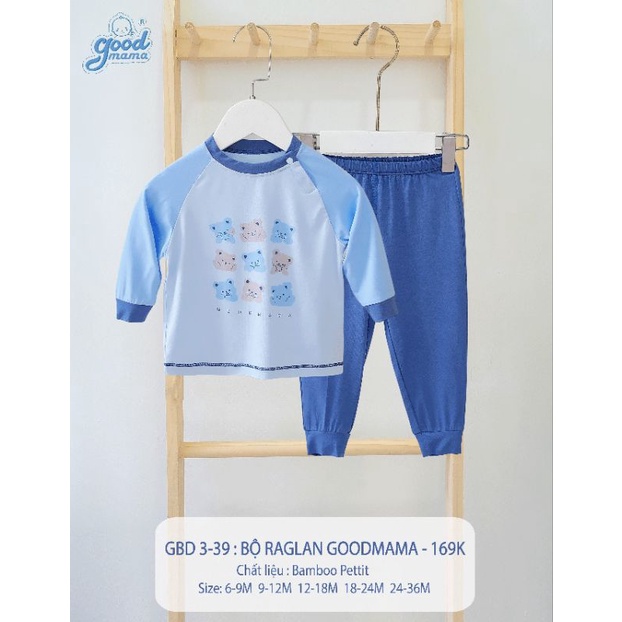 Bộ dài tay Goodmama bamboo petit cho bé 6m-4tuổi bé trai bé gái