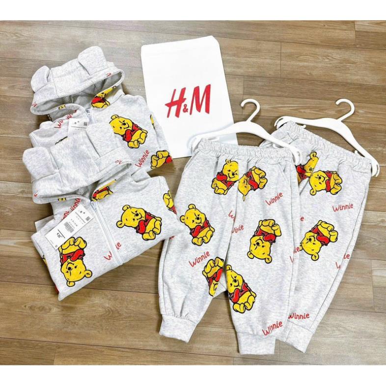 Bộ nỉ xám in hình gấu pool cho bé