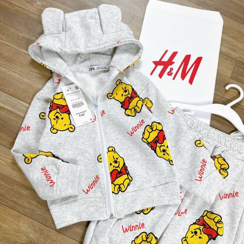 Bộ nỉ xám in hình gấu pool cho bé