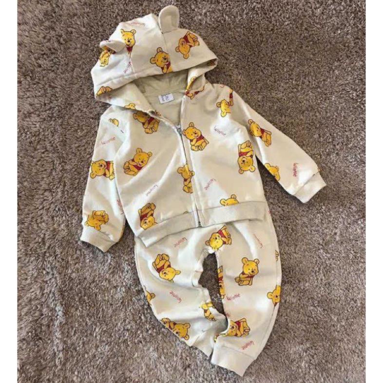 Bộ nỉ xám in hình gấu pool cho bé