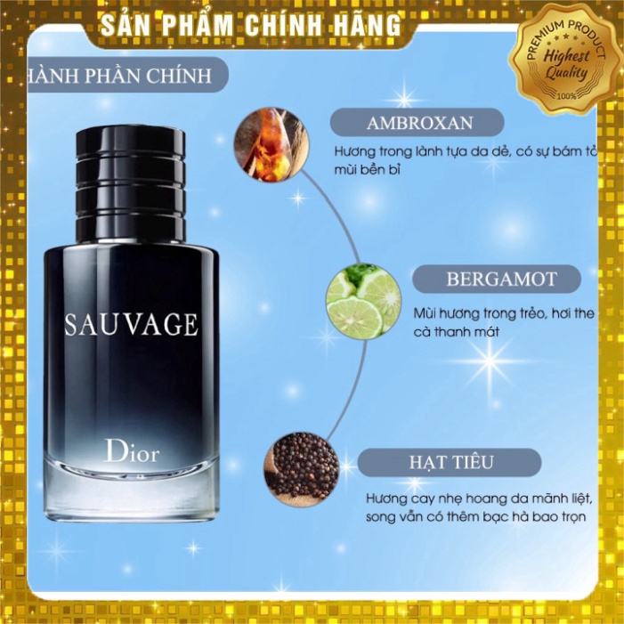 Nước hoa nam cao cấp chính hãng Di.or SAU.VAGE EDT, dầu thơm lâu nam tính mạnh mẽ cuốn hút mẫu thử 100ml N23 XT