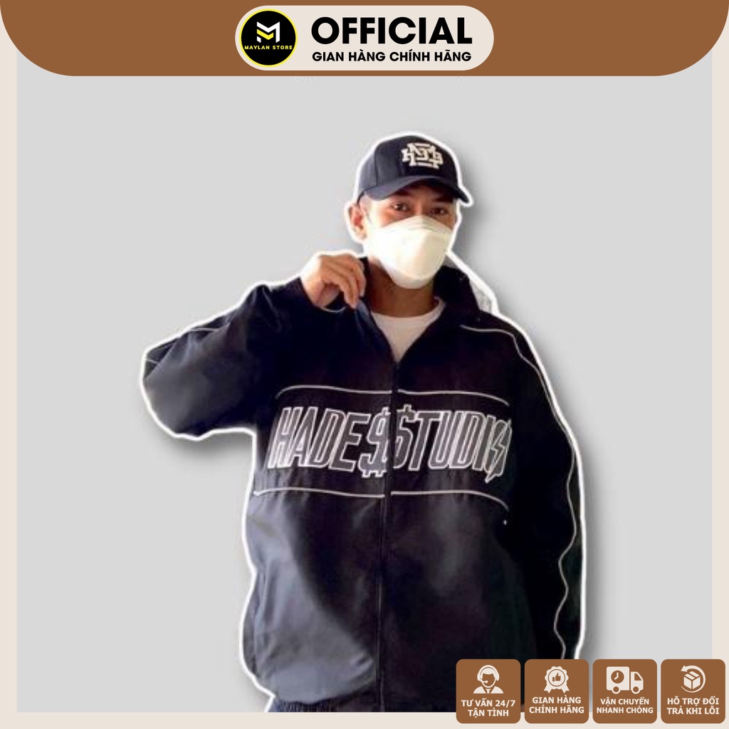 Áo khoác dù nam mẫu HADES THÊU PHẢN QUANG unisex form rộng khoác ngoài nam nữ có túi trong - Shop MA