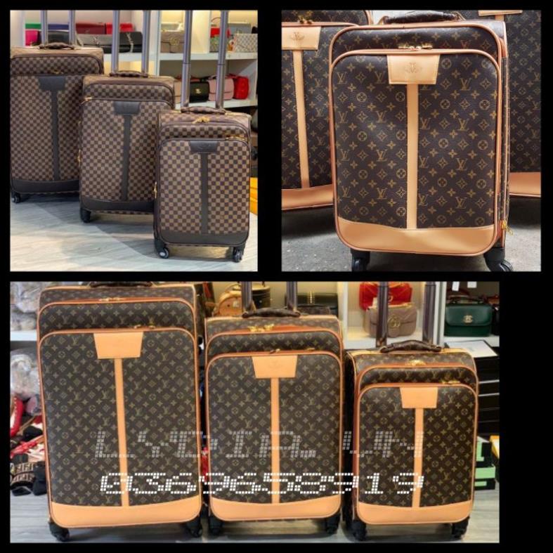 Sale   VALI KÉO LV HOA NÂU VÀ KẺ Ô SANG CHẢNH, VALI DA CAO CẤP ,vali LYDIA