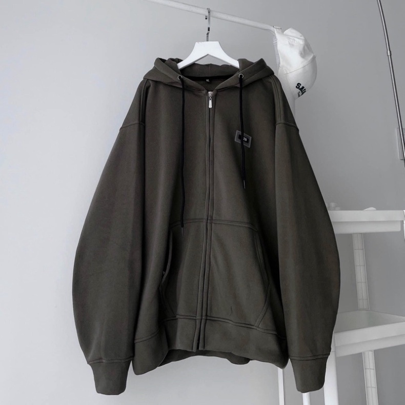 Áo Khoác Zip Kéo Unisex Màu Xám Tag Nhựa WZS -pqk boutique