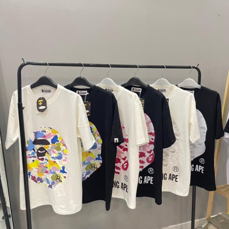 Áo Phông Nam Nữ Bape MCM Đen Trắng Form Rộng Unisex Cotton Co Giãn 4 Chiều