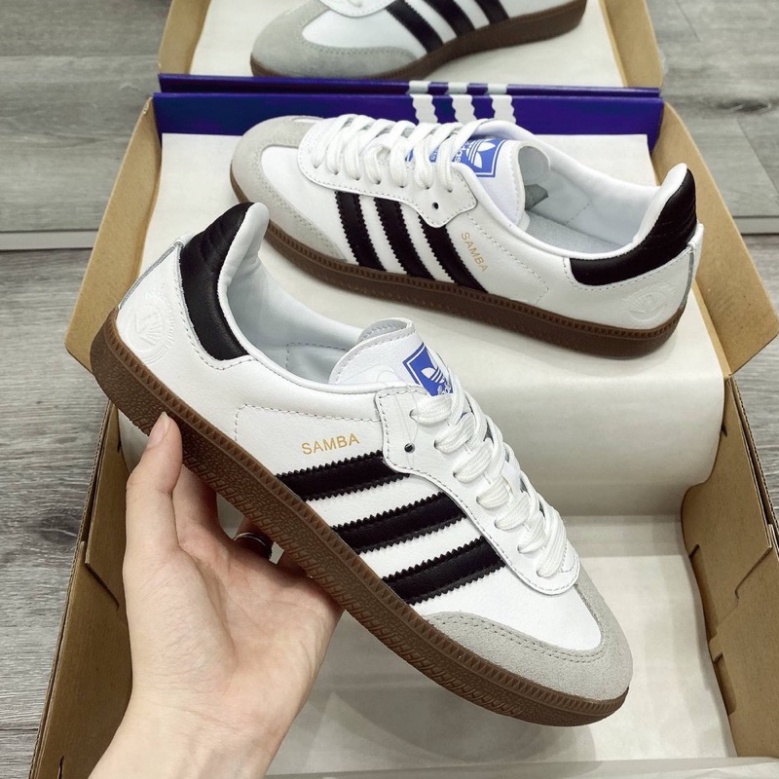 Giày thể thao Adidas Samba Low giầy trắng sọc đen đế nâu giày nam nữ cao cấp đầy đủ phụ kiện full size 36-43