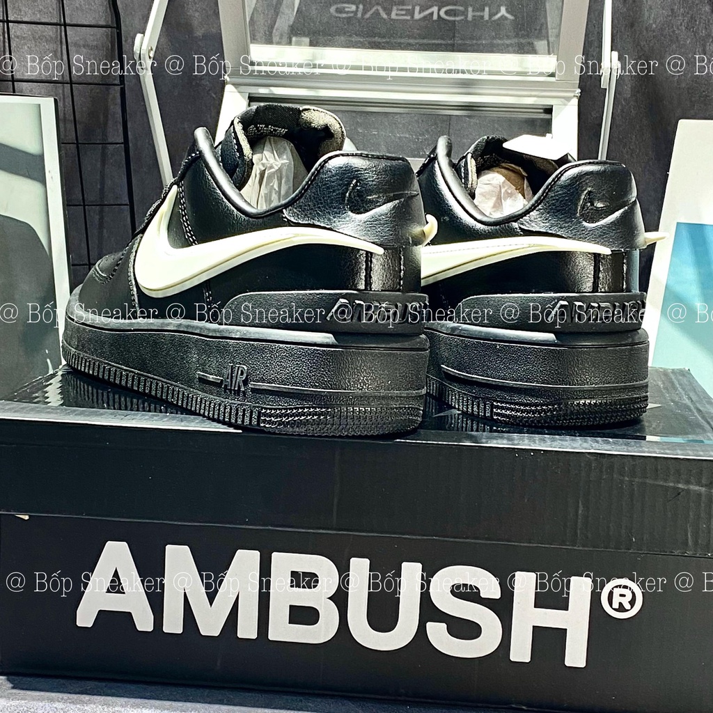 Giày AF1 Low SP AMBUSH ‘Black’ DV3464-001, Giày AF1 Low Ambush Black Đen V2 Da Thật Lai Au