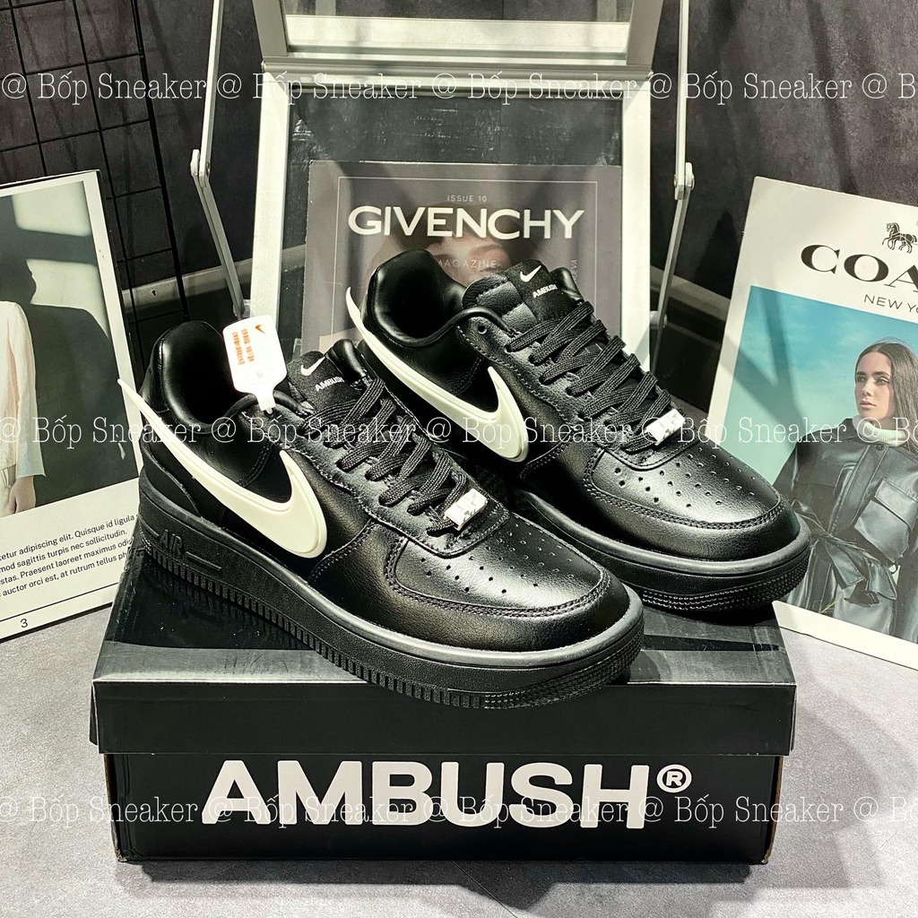 Giày AF1 Low SP AMBUSH ‘Black’ DV3464-001, Giày AF1 Low Ambush Black Đen V2 Da Thật Lai Au
